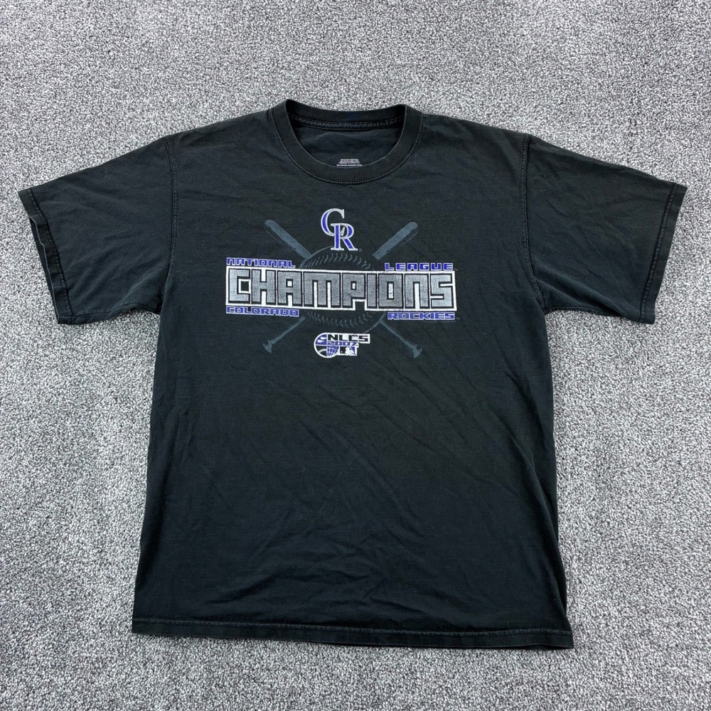 Vintage Y2k Colorado Rockies Shirt Mens L Black NLCS Champions MLB Baseball 2007